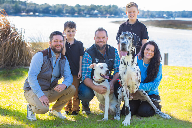 Family with two rescue dogs supporting the Hopeful Paws Angel Fund in Bluffton, SC